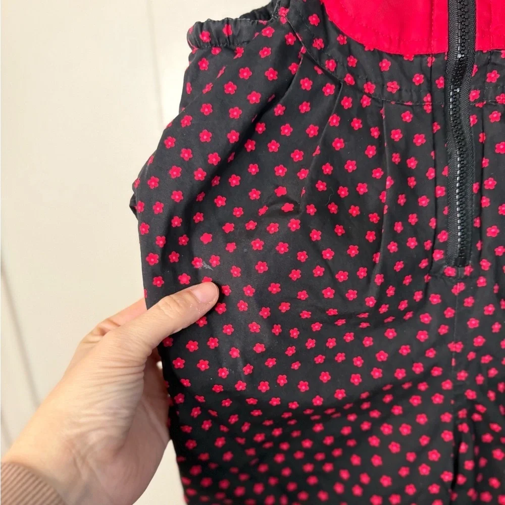 VTG Gymboree Girls Ski Snow Overalls Bib Sz S Black Red Floral Winter
